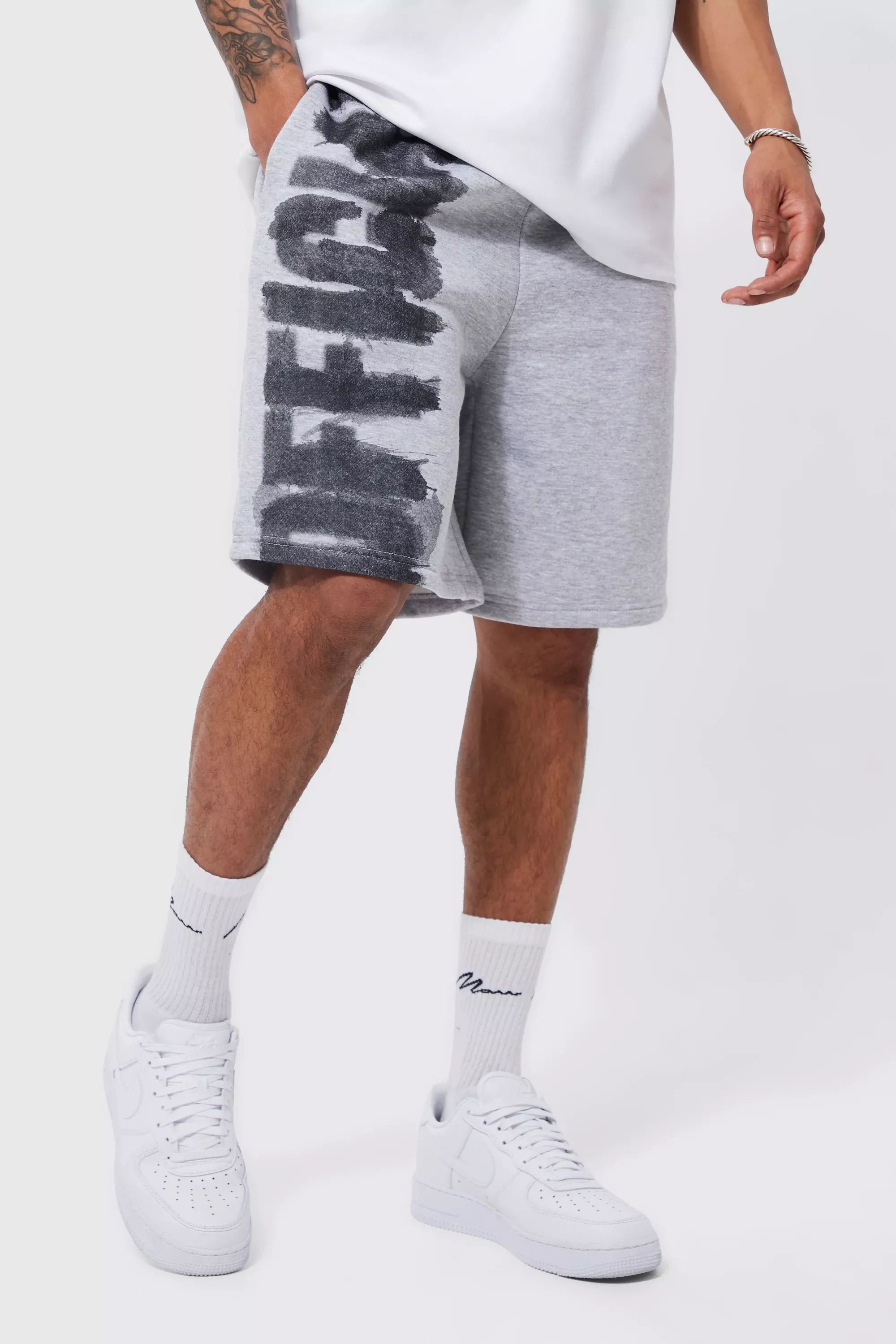 Oversized Drop Crotch Official Print Jersey Short boohooMAN UK